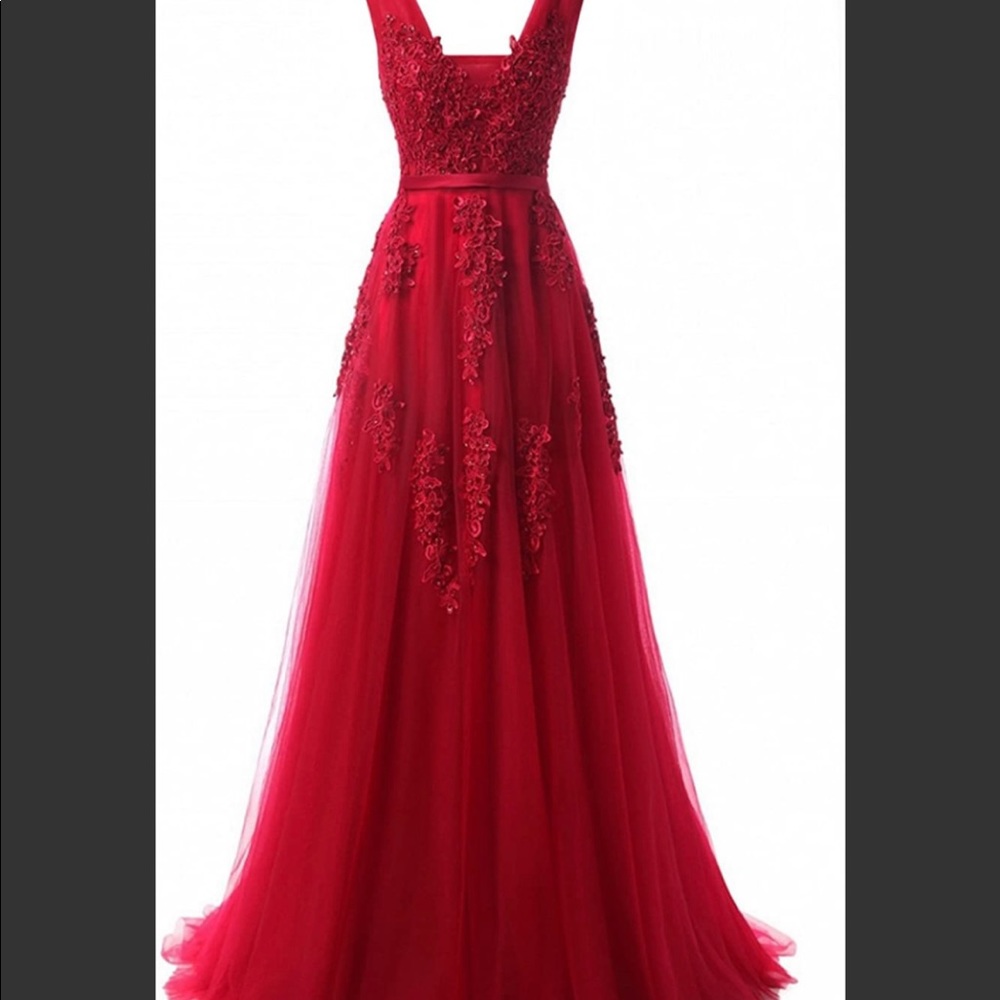 Women's V-Neck Tulle Long Evening Cocktail Dress